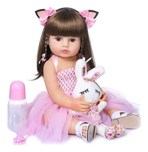 Brastoy Bonecas Bebe Reborn Menina 100% Silicone 55 Cm