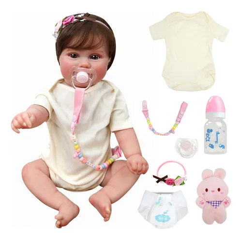 Brastoy Fabrica Boneca Bebê Reborn Silicone Menina Olhos Castanhos 48cm
